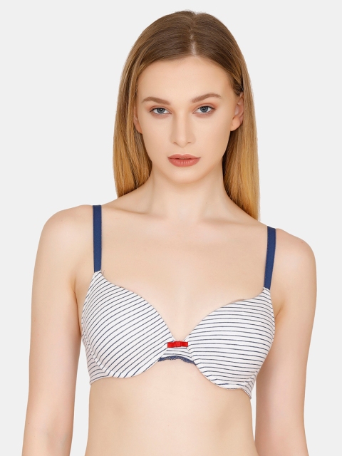 

Zivame White Printed Underwired Lightly Padded Push-Up Bra ZI1814FASHHASRT