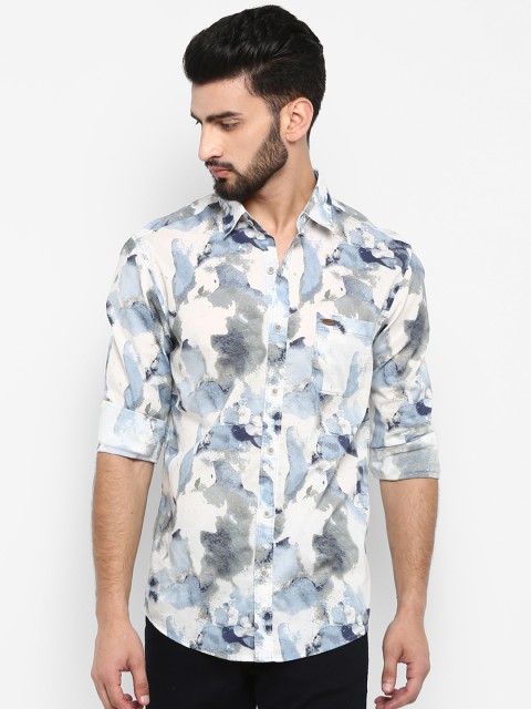 

Mufti Men White & Blue Regular Fit Printed Casual Shirt