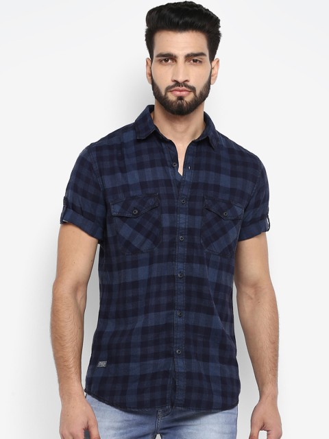 

Mufti Men Blue Regular Fit Checked Casual Shirt