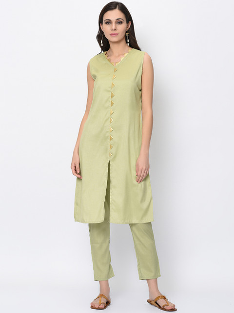 

ZIYAA Women Green Solid Kurta with Trousers