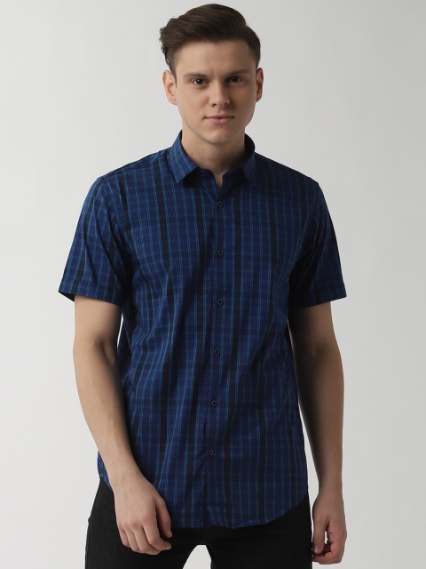 

Peter England Men Blue Tight Slim Fit Checked Casual Shirt
