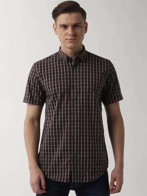 

Peter England Men Brown & Red Slim Fit Checked Casual Shirt