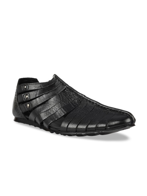 

Franco Leone Men Black Leather Shoe-Style Sandals