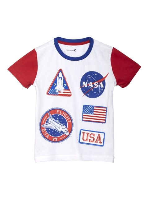 

Kids Ville Boys White Nasa Printed Round Neck Half Sleeve T-shirt