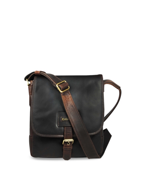 CALFNERO Men Black Solid Leather Messenger Bag