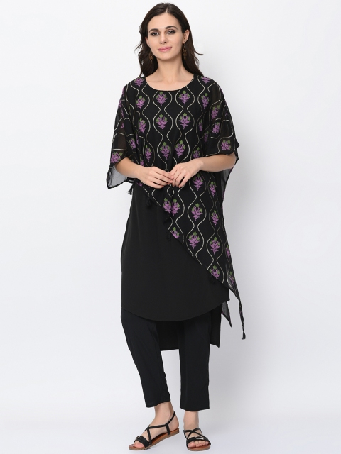 

ZIYAA Women Black Printed Kurti with Trousers