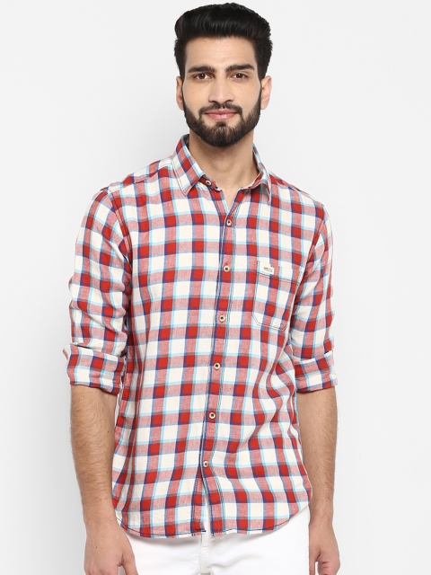 

Mufti Men White & Red Regular Fit Checked Casual Shirt