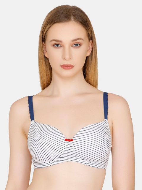 

Zivame White & Blue Printed Non-Wired Lightly Padded T-shirt Bra ZI1813FASHASRTD