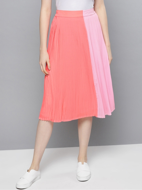 

Besiva Women Pink & Peach Color-blocked Skirt