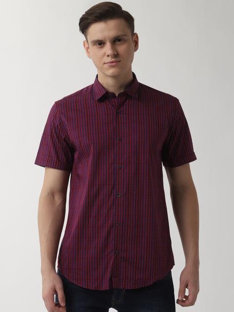 

Peter England Men Red Tight Slim Fit Checked Casual Shirt