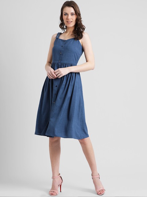 

Zink London Women Blue Solid Fit and Flare Dress
