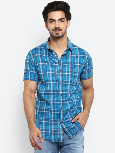 

Mufti Men Turquoise Blue Regular Fit Checked Casual Shirt