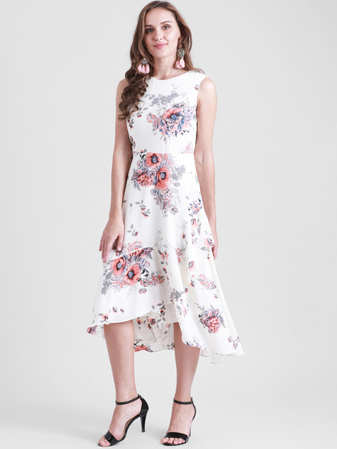 

Zink London Women White & Pink A-Line Dress