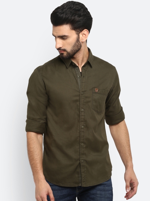 

Mufti Men Olive Green Regular Fit Solid Casual Shirt