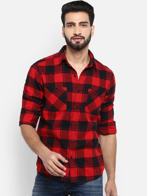 

Mufti Men Red & Black Regular Fit Checked Casual Shirt