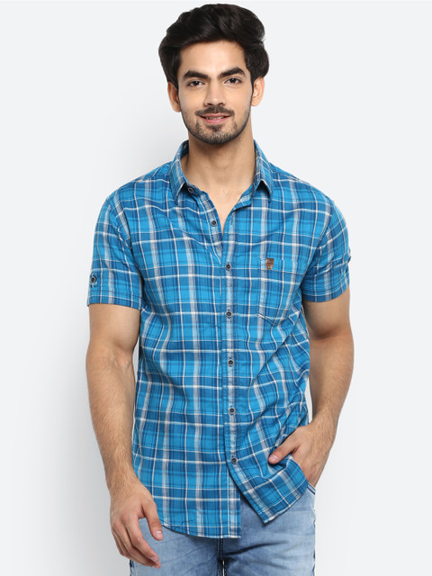 

Mufti Men Blue Regular Fit Checked Casual Shirt