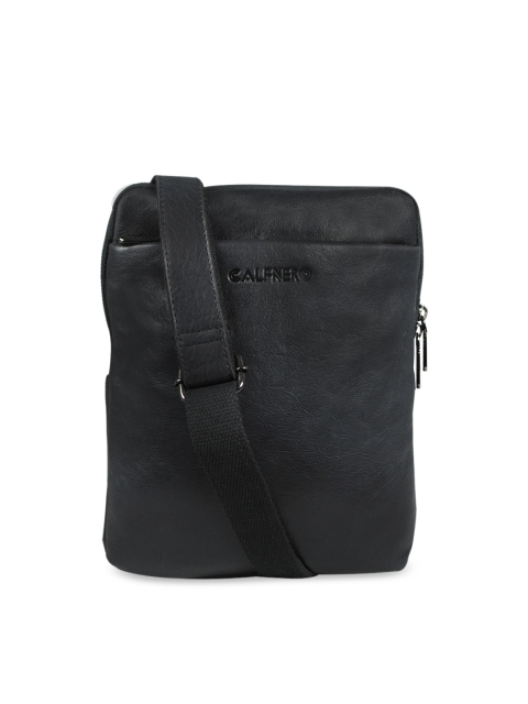 

CALFNERO Men Black Solid Leather Messenger Bag