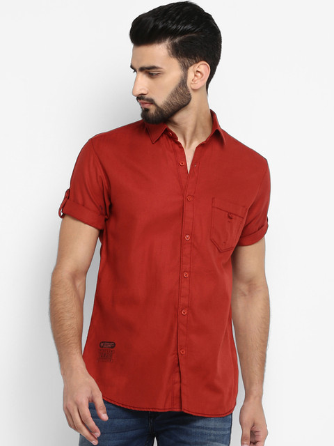 

Mufti Men Rust Red Regular Fit Solid Casual Shirt
