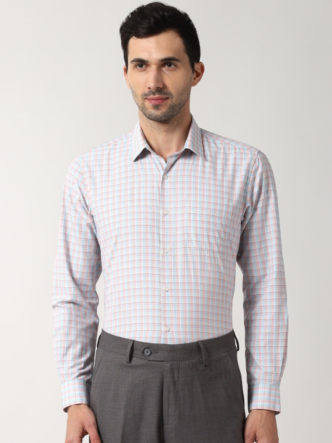 

Peter England Men Peach-Coloured Nuvo Regular Fit Checked Formal Shirt
