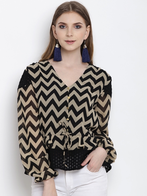 

Lady Stark Women Black & Brown Printed Cinched Waist Top