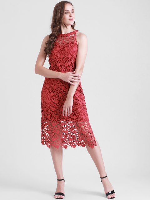 

Zink London Women Red Self Design Sheath Dress