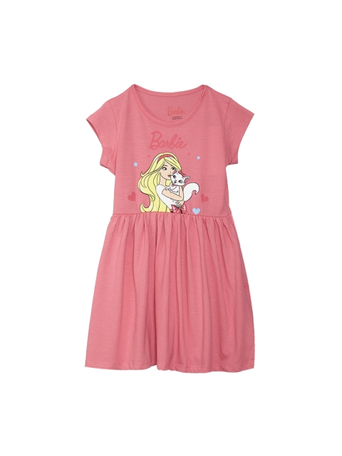 

Kids Ville Girls Coral Barbie Printed Dress