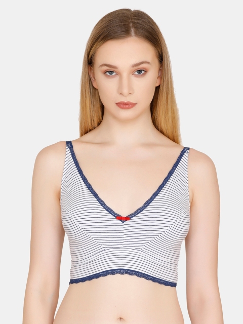 

Zivame White & Blue Striped Non-Wired Non Padded Bralette Bra ZI1821FASHHASRT