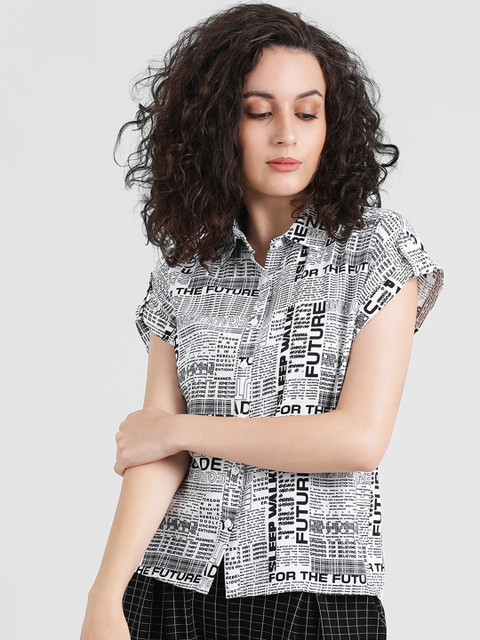 

Zink London Women White Printed Shirt Style Top