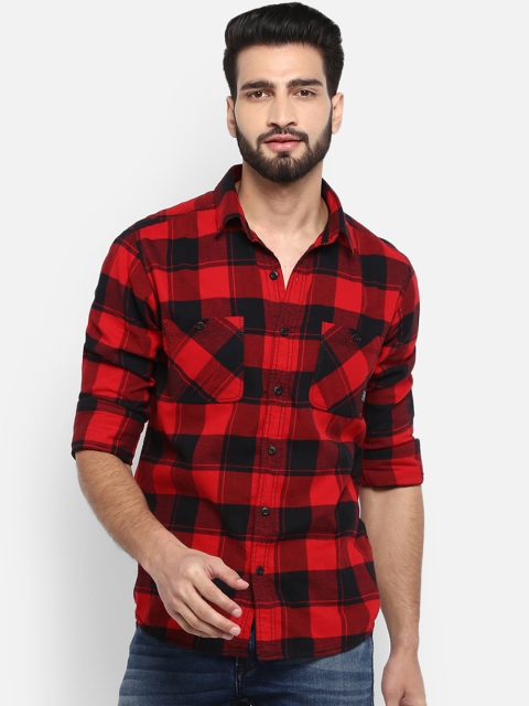 

Mufti Men Red Regular Fit Checked Casual Shirt