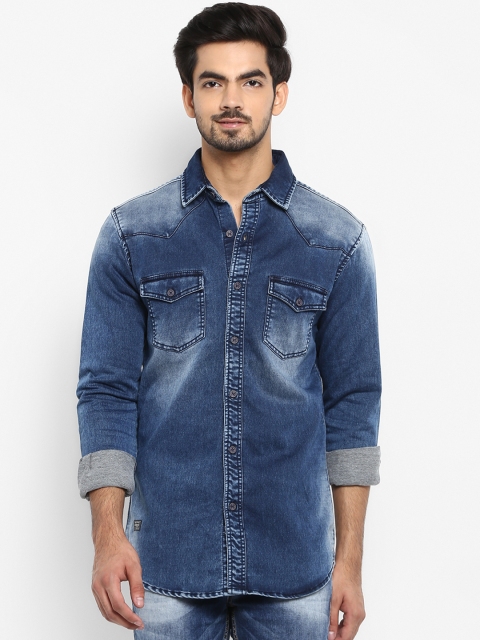 Mufti Men Blue Regular Fit Faded Casual Shirt