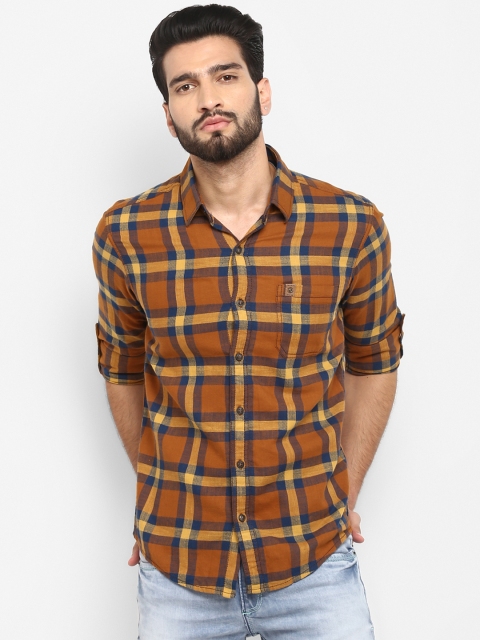 

Mufti Men Khaki & Blue Regular Fit Checked Casual Shirt