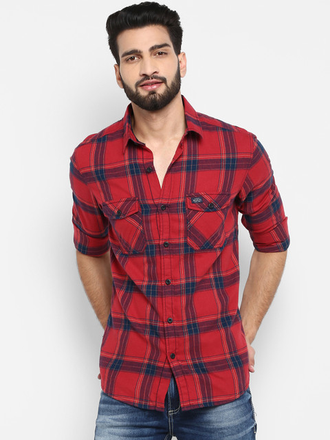 

Mufti Men Red & Blue Regular Fit Checked Casual Shirt