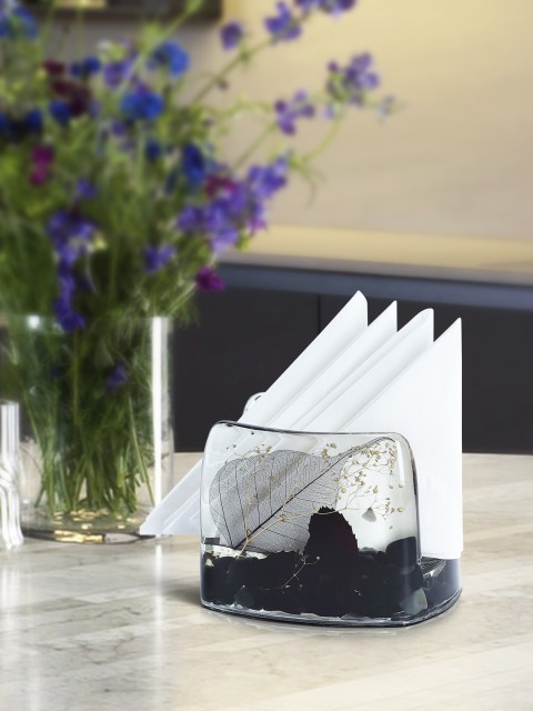 

OBSESSIONS Transparent & Black Glass Tissue Holder Set