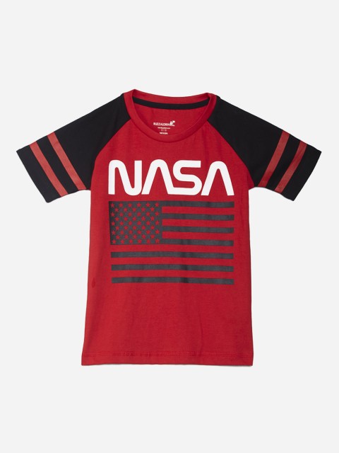 

Kids Ville Boys Red Nasa Printed Round Neck Half Sleeve T-shirt
