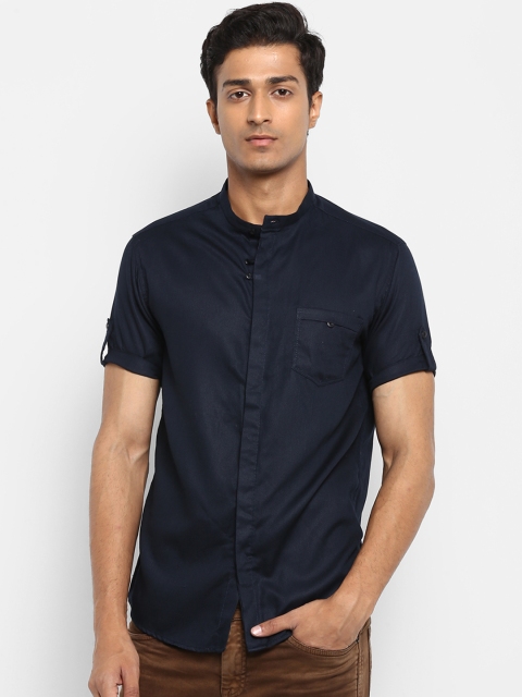 

Mufti Men Navy Blue Regular Fit Solid Casual Shirt