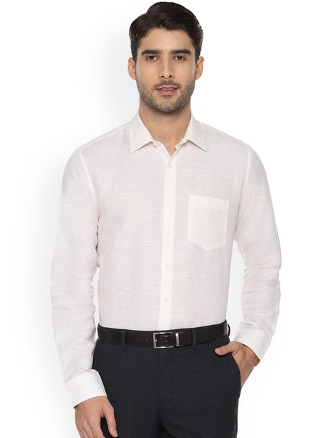 

Van Heusen Men Cream-Coloured Tight Slim Fit Printed Formal Shirt