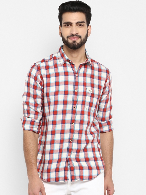 

Mufti Men Off-White & Red Regular Fit Checked Casual Shirt