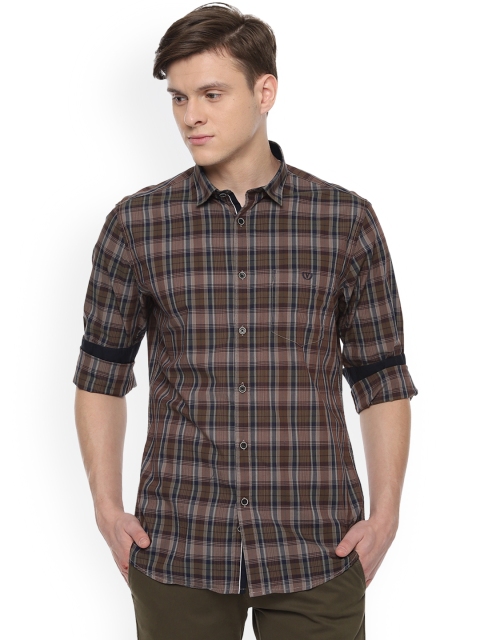 

Van Heusen Sport Men Brown & Blue Slim Fit Checked Casual Shirt