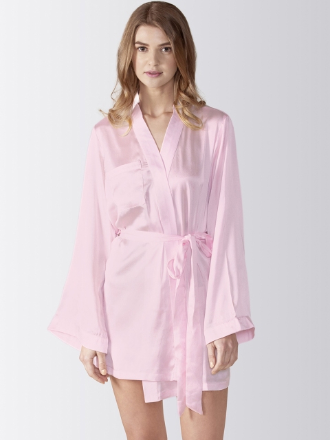 

ADORENITE Women Pink Satin Robe with BRIDE Embroidery Detail