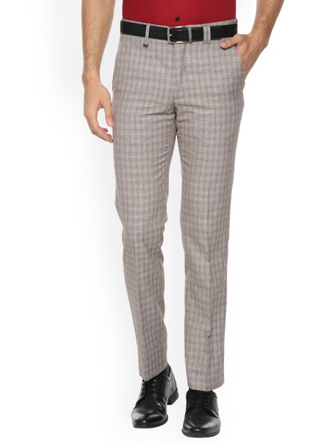 

Van Heusen Men Grey & Brown Slim Fit Checked Formal Trousers