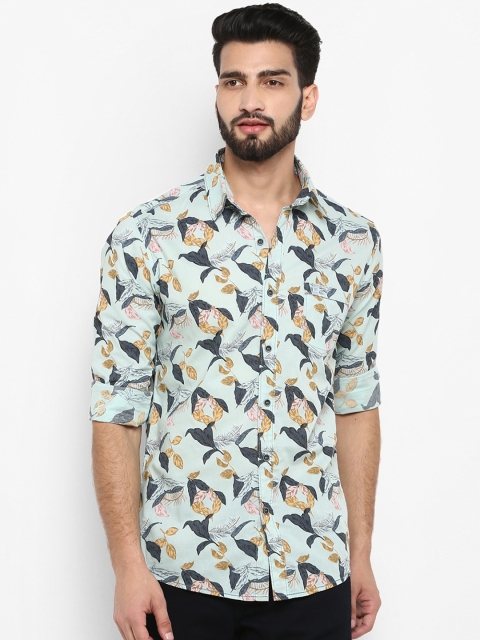 Mufti Men Lime Green Regular Fit Printed Casual Shirt