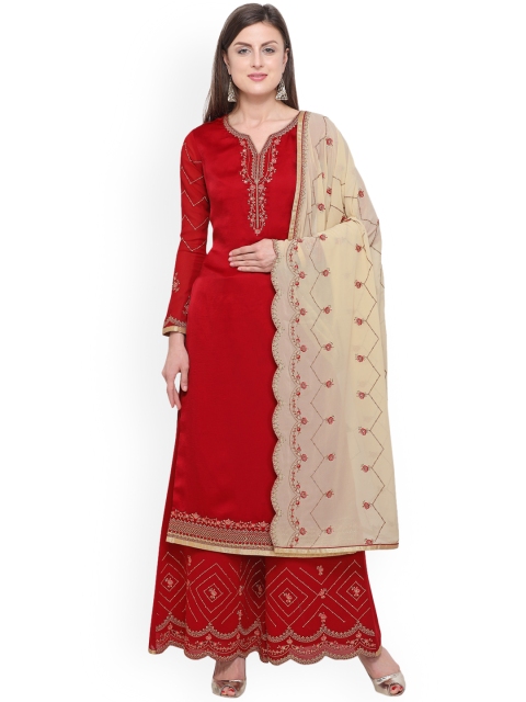 

mf Maroon & Beige Poly Georgette Semi-Stitched Dress Material