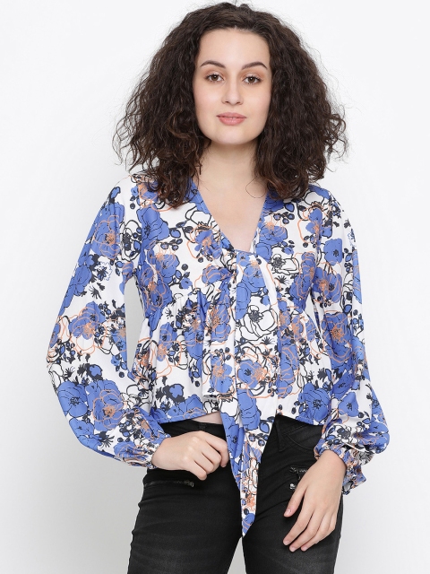 

Oxolloxo Women Blue & White Floral Printed A-Line Top