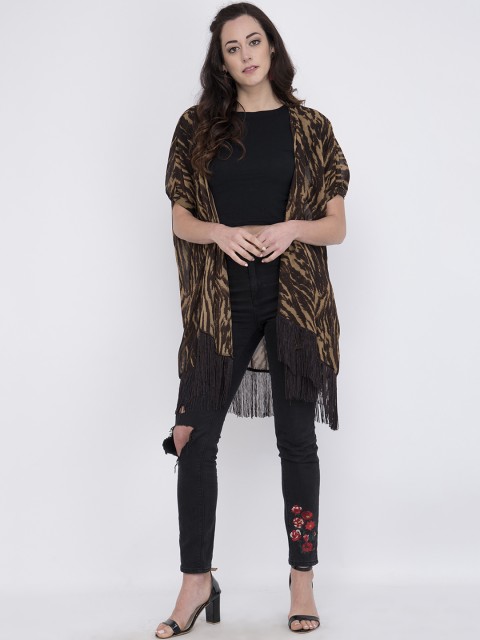 

Instacrush Women Brown Printed Open Front Shrug