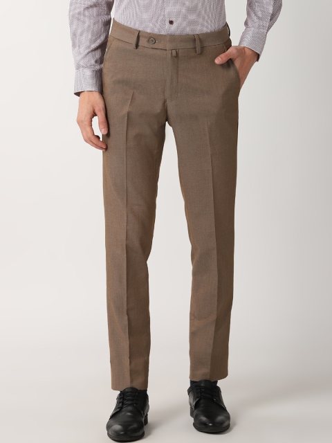 Peter England Men Khaki Slim Fit Solid Formal Trousers