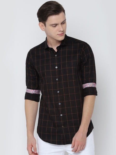 

SIMON CARTER LONDON Men Black Tight Slim Fit Checked Casual Shirt