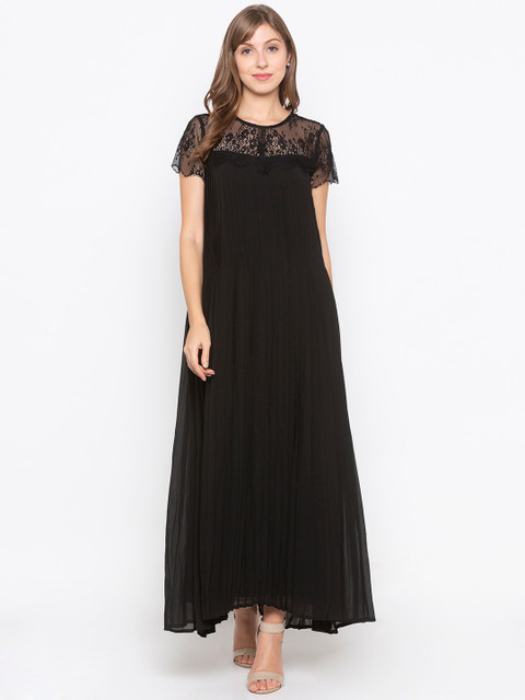 

Iti Women Black Self Design Maxi Dress