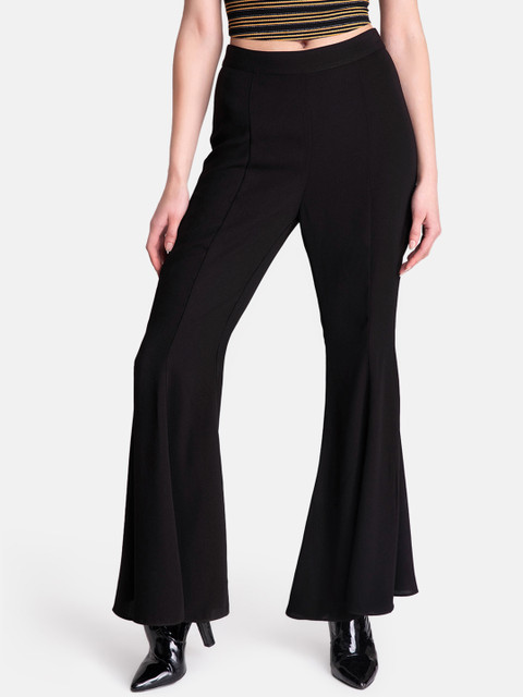 

Kazo Women Black Flared Solid Bootcut Trousers