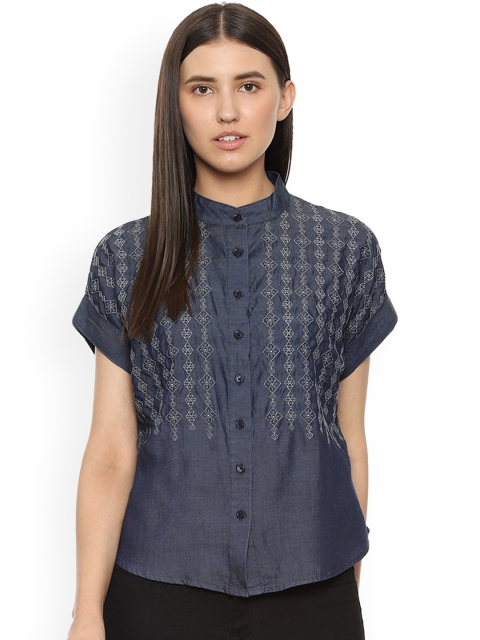

Van Heusen Woman Women Blue Regular Fit Printed Casual Shirt