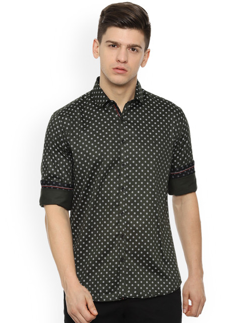 

V Dot Men Green Tight Slim Fit Printed Casual Shirt